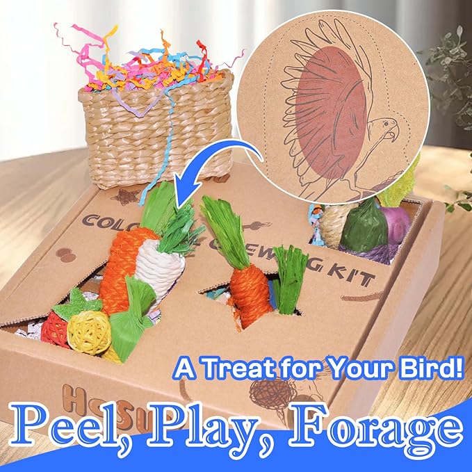 Colorful Bird Foraging &amp; Parrot Shredding Toys Box - Safe Fruit &amp; Vegetable Bird Toys, Perfect for Parakeets, Cockatiels, and Small to Medium Birds