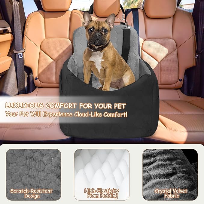 Dog Car Seat for Small/Medium Dogs - Dog Booster Seat with Safety Straps &amp; Non-Slip Base, Travel Pet Car Seat with Storage Pockets, Washable &amp; Removable, Suitable for Dogs Under 35 lbs (Black&amp;Gray)