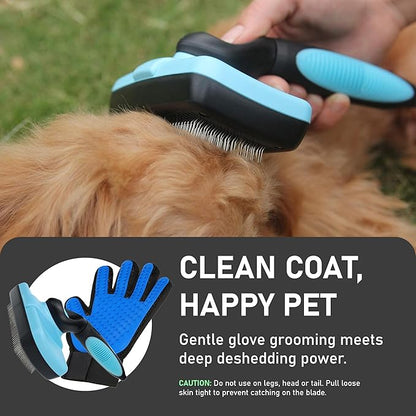 Maxpower Planet Pet Grooming Brush - Double Sided Shedding and Dematting Undercoat Rake Comb for Dogs and Cats,Extra Wide (C1 - Brush &amp; Gloves, Large)