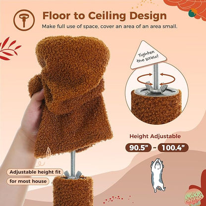 PEQULTI Mushroom Cat Tree Floor to Ceiling Cat Tower Adjustable Height (90.5&