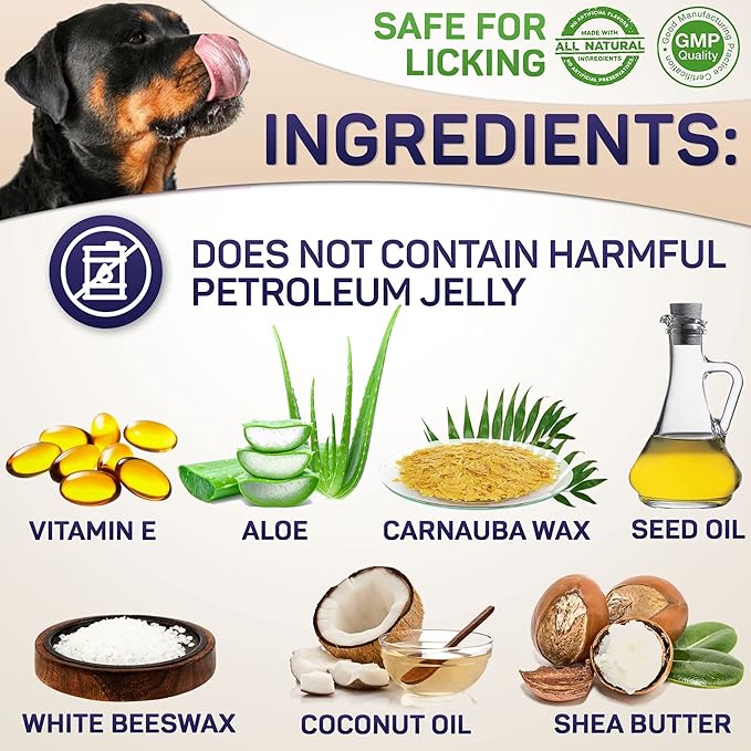 Dog Paw Balm for Dry Cracked Paws – Lick-Safe Moisturizer and Organic Paw Wax with Aloe &amp; Vitamin E – Hot Pavement and Winter Snow Protection – Nose Safe – for All Breeds