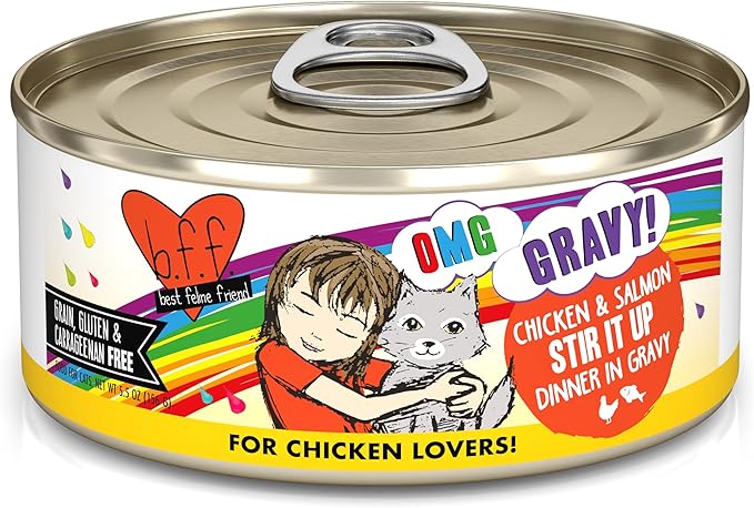 Weruva B.F.F. OMG - Best Feline Friend Oh My Gravy!, Chicken &amp; Salmon Stir It Up with Chicken &amp; Salmon in Gravy, 5.5oz Can (Pack of 8)