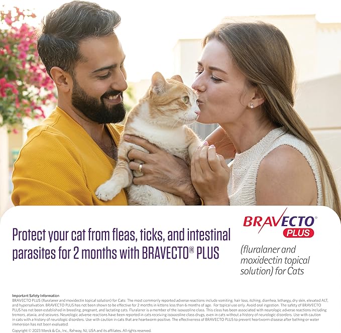 BRAVECTO Plus Topical Solution for Cats, Flea, Tick &amp; Heartworm, 2 Months Supply, 2.6-6.2 lbs., Green Box