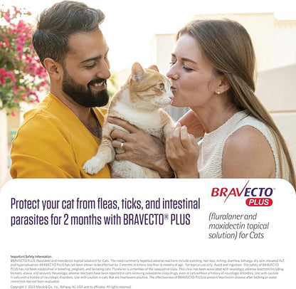 BRAVECTO Plus Topical Solution for Cats, Flea, Tick &amp; Heartworm, 2 Months Supply, 2.6-6.2 lbs., Green Box