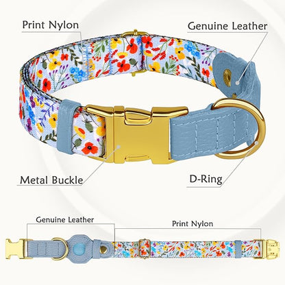 AirTag Dog Collar for Small Medium Large Breed - Adjustable Cute Pattern Dog Collar with Airtag Holder - Soft Leather Tracker GPS Apple Air Tag Pet Collars (X-Large, 20"-25" Neck Fit, Floral)