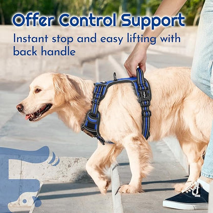 Eagloo Dog Harness Small Sized, Easy Wearing with 3 Buckles, Adjustable No Pull Pet Harness with 2 Rings for Walking, No Chock Reflective Soft Padded Vest with Control Handle, Blue &amp; Black, S