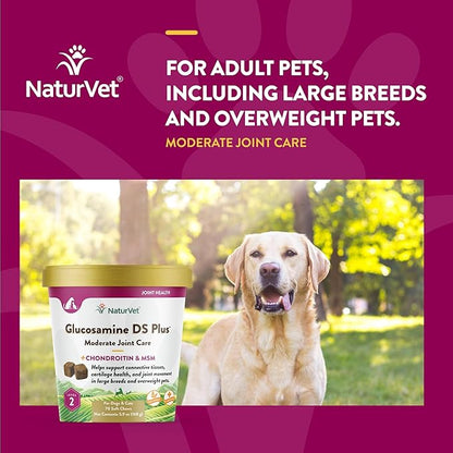 NaturVet – Glucosamine DS Plus - Level 2 Moderate Care – Supports Healthy Hip &amp; Joint Function – Enhanced with Glucosamine, MSM &amp; Chondroitin – for Dogs &amp; Cats–70 Soft Chews