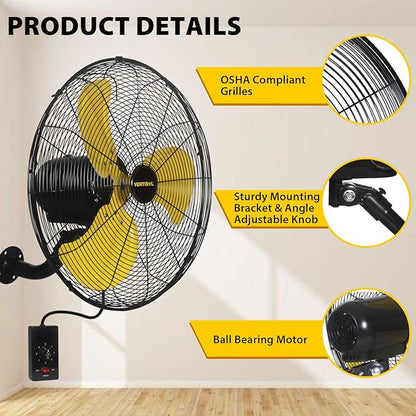 VENTISOL 20 Inch Wall Mount Fan Oscillating, High Velocity Industrial Wall Fan for Indoor, Commercial, Residential, Warehouse, Greenhouse, Workshop, Basement