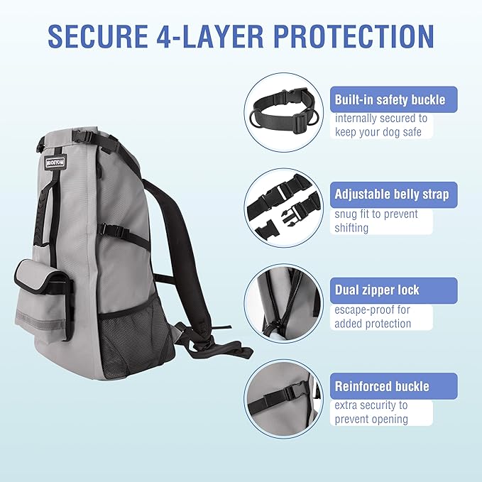 Dog Backpack for Small &amp; Medium Dogs - Adjustable Pet Carrier for Travel &amp; Hiking, Hands-Free Puppy Backpack with Storage Pockets, Breathable Mesh, Reflective Strips &amp; Non-Slip Handle