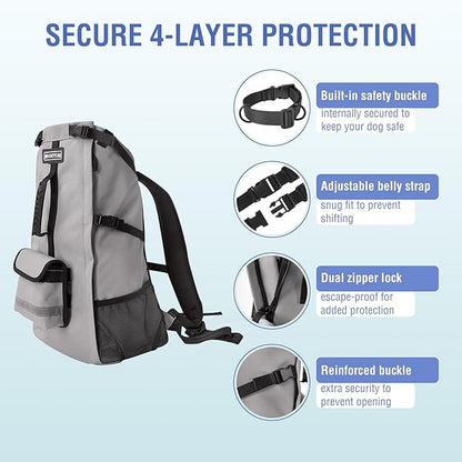 Dog Backpack for Small &amp; Medium Dogs - Adjustable Pet Carrier for Travel &amp; Hiking, Hands-Free Puppy Backpack with Storage Pockets, Breathable Mesh, Reflective Strips &amp; Non-Slip Handle