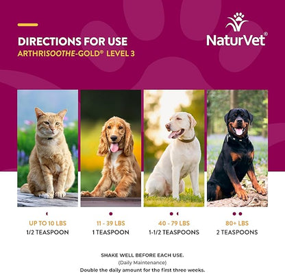 NaturVet – ArthriSoothe-Gold Advanced Care Liquid | Level 3 Advanced Joint Care | Supports Healthy Hip &amp; Joint Function | Enhanced with Glucosamine, MSM &amp; Chondroitin | For Dogs &amp; Cats | 16 oz Liquid