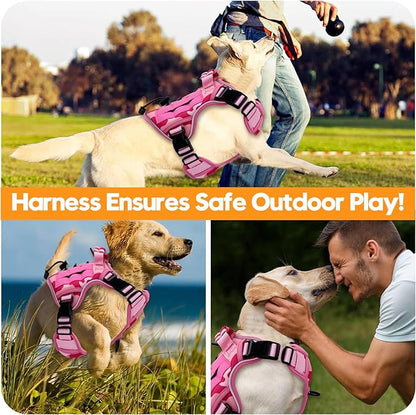 Heavy-Duty Tactical Dog Harness for Large Dogs, No Pull Adjustable Reflective Pet Vest with Molle System, K9 Military-Grade Control for Service Training, Outdoor &amp; 10+ Breeds, Pink Camo, Small