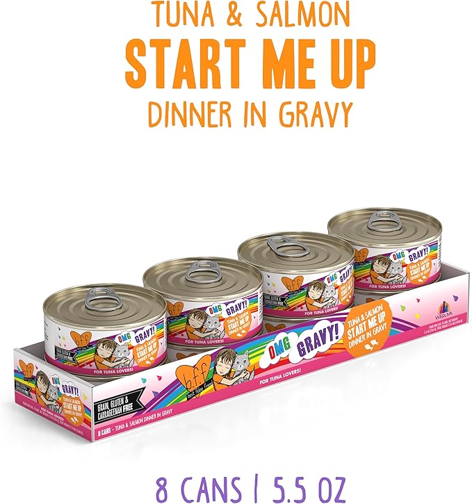Weruva B.F.F. OMG - Best Feline Friend Oh My Gravy!, Tuna &amp; Salmon Start Me Up with Tuna &amp; Salmon, 5.5oz Can (Pack of 8)