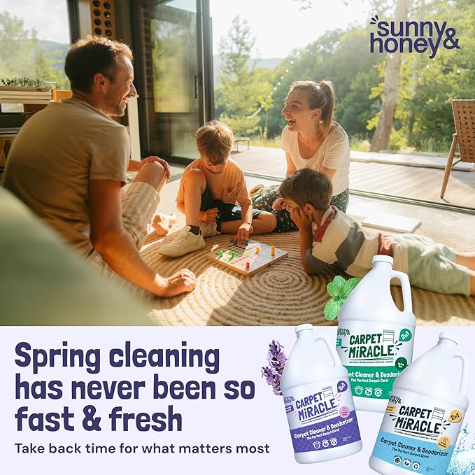 Sunny &amp; Honey Carpet Cleaner Shampoo - 128 Fl Oz, Light Lavender Scent - Pet Stain Remover &amp; Odor Eliminator - Rug Cleaner &amp; Upholstery Cleaner Solution for Machine Use
