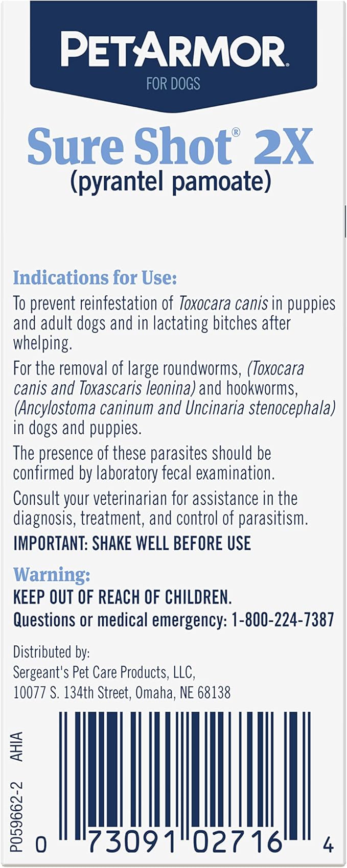 PetArmor Sure Shot Liquid De-Wormer for Dogs and Puppies, Liquid De-Wormer Treats Roundworms &amp; Hookworms in Dogs and Puppies 2 Weeks and Older, For Dogs Under 120 lbs, 2 ounces