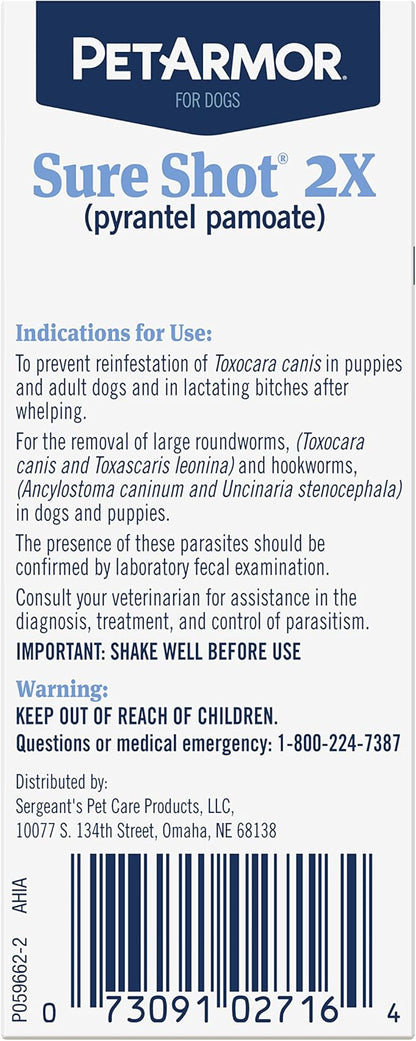 PetArmor Sure Shot Liquid De-Wormer for Dogs and Puppies, Liquid De-Wormer Treats Roundworms &amp; Hookworms in Dogs and Puppies 2 Weeks and Older, For Dogs Under 120 lbs, 2 ounces