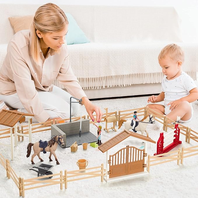 Peagrav Horse Stable Playset with Rider &amp; Horses - Toy Figures for Boys &amp; Girls, Ages 3-8