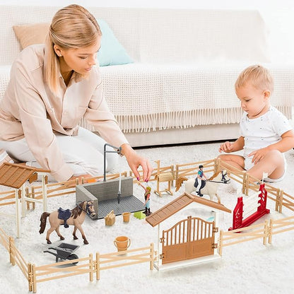 Peagrav Horse Stable Playset with Rider &amp; Horses - Toy Figures for Boys &amp; Girls, Ages 3-8