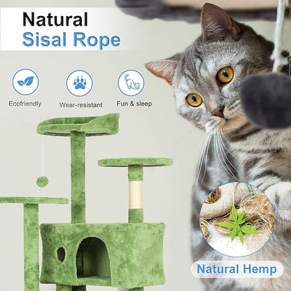 FDW Cat Tree 70in Cat Tower Multi-Level Durable Cat Scratching Post &amp; Cozy Fun Cat Jumping Platform Space Saving Cat Condo Pet Play House for Indoor Cats,Green