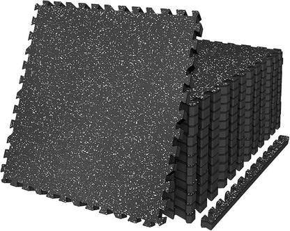 AIRHOP 0.79in Thick 24 Sq Ft Exercise Equipment Mats, 6 Tiles Upgraded Rubber Top with High Density EVA Foam, Large Interlocking Puzzle Gym Flooring for Home Gym, Heavy Weight Workout,Black &amp; White