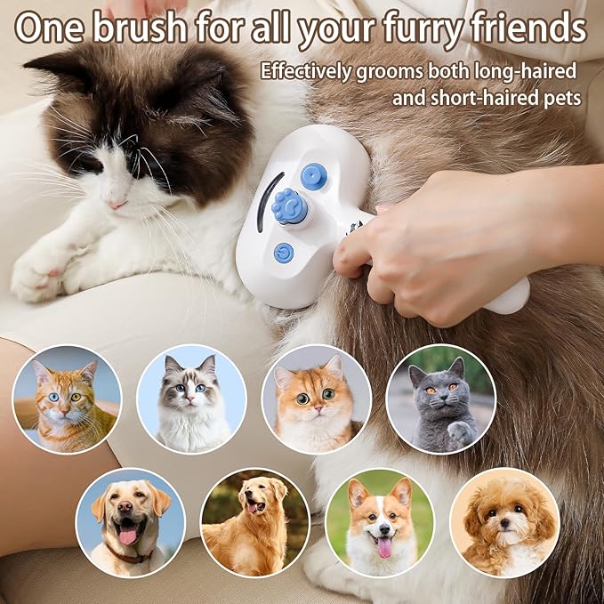 Cat Steam Brush for Shedding,3 In 1 Steam Brush for Dogs &amp; Cats,Spray Hair Removal Comb,Includes Waterless Shampoo,Suitable for Long-haired and Short-haired Pets