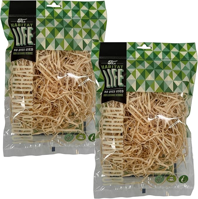 The Habitat Life - Natural Ribbon Cut Excelsior - for Birds, Hamsters, Gerbils, Rats &amp; Other Small Mammals - Soft &amp; Absorbent - Wood Fiber - Dye-Free &amp; Safe - Small - 2 Pack