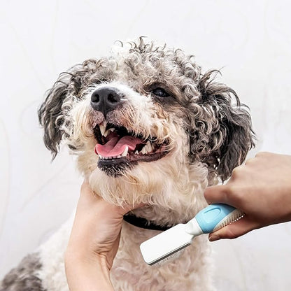 Pets First Professional Pet Mat Remover - Dematting Tool for Grooming Cats &amp; Dogs - Removes Matted Fur, Tangles, Knots, Loose Hair &amp; Dirt - Stainless Steel, Gentle Teeth, Soft Comfort Grip Handle,Blue