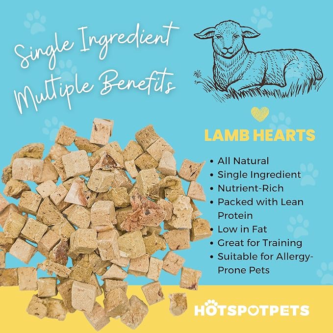 hotspot pets Freeze Dried Lamb Heart Treats for Cats &amp; Dogs - 1LB Big Bag- Single Ingredient All Natural Grain-Free - Perfect for Training, Healthy Topper or Snack - Made in USA