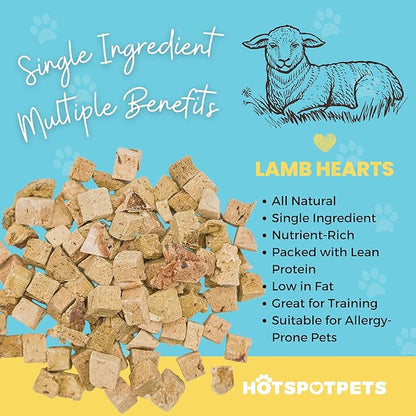 hotspot pets Freeze Dried Lamb Heart Treats for Cats &amp; Dogs - 1LB Big Bag- Single Ingredient All Natural Grain-Free - Perfect for Training, Healthy Topper or Snack - Made in USA