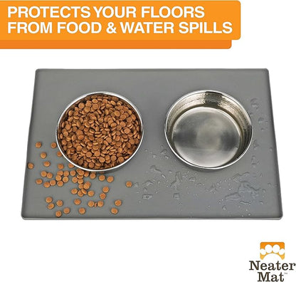 Neater Pet Brands Neater Mat Pet Mats for Food and Water, Cat &amp; Dog Bowl Mat Waterproof Silicone, Feeding Tray, Dog Food Mats for Floors, Placemat w/Raised Edge for Under Bowls, 24" x 16", Grey