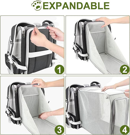 Texsens Cat Backpack - Expandable Pet Carrier for Medium Cats and Small Dogs up to 17 lbs - Breathable, Collapsible &amp; Soft Cat Travel Bag for Outdoor Hiking (Black)