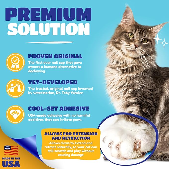 Soft Claws Cat Nail Caps for Medium Cats – (40 Caps, Blue &amp; Silver) - Made in USA - Veterinarian-Developed | Protects Furniture &amp; Skin - Easy to Apply, Long-Lasting Anti-Scratch Soft Cat Claw Covers