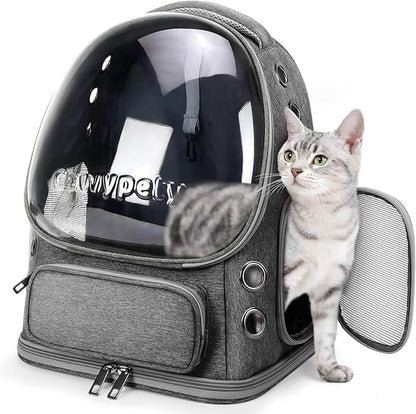 Cat Backpack Carrier, Breathable Cat Carrier Large Space Bubble Pet Backpack for Kitty Small Dog up to 12lbs, Transparent &amp; Foldable Pet Carrier for Travel Hiking