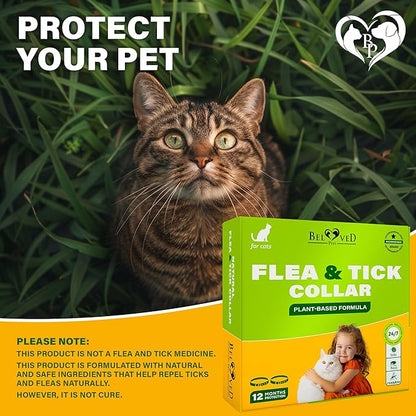 Natural Flea &amp; Tick Collar for Cats - 12 Months Control of Best Prevention &amp; Safe Treatment - Anti Fleas and Ticks Essential Oil Repellent (2 Pack)
