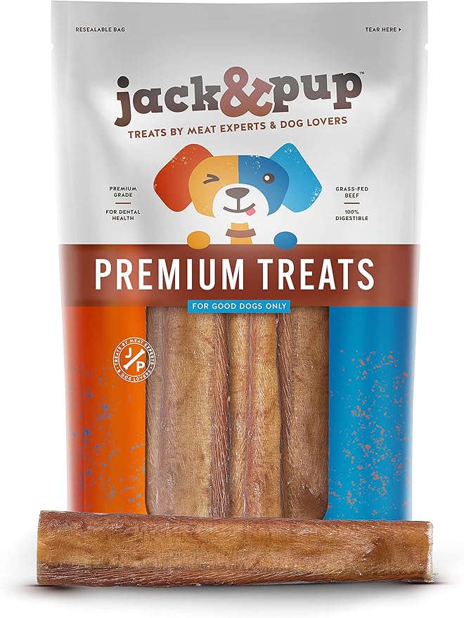 Jack&amp;Pup 6-inch Jumbo Bully Sticks (6 Pack) Single Ingredient, Extra Thick Pizzle Sticks for Dogs | Longest Lasting Bully Sticks for Medium to Large Dogs