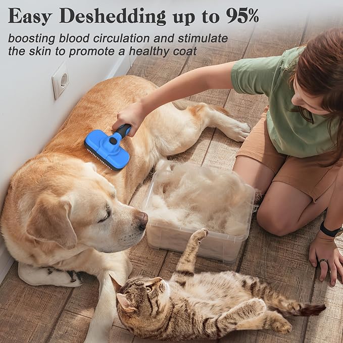 Swihauk Self Cleaning Slicker Brush - Skin Friendly Deshedding Grooming Tool for Dogs &amp; Cats, Suitable for Shedding &amp; Haired Pets, with Pet Supplies Accessories, Blue