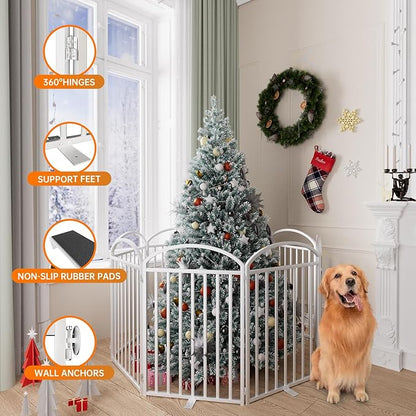 8 Panles Full Matel Freestanding Dog Gates with Door, 192"Extra Wide 32"Tall Free Standing Dog Pet Gate for Indoor &amp; Outdoor. Foldable Pet Fences for Doorways, House, Stairs, Porch, Deck, Yard