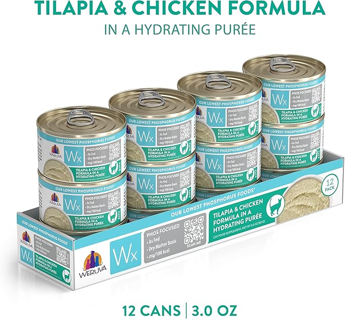 Weruva Wx Phos Focused, Tilapia &amp; Chicken Formula in a Hydrating purée, 3oz Can (Pack of 12)