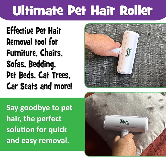 Calm Da Fur Down Pet Hair Remover Reusable Roller - Portable Effective Dog &amp; Cat Hair Remover- Pet Lint Roller Extra Sticky for Couch, Cat Trees, Dog beds, Carpet, Bedding, Car, Home Fur Removal Tool