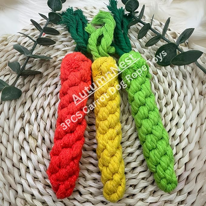 3PCS Mixed Color Woven Pet Rope Toys (Yellow, Green, Orange), Chew Toys for Dogs &amp; Cats, Safe &amp; Durable Braided Rope Toys for Pets