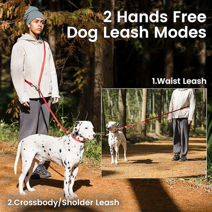 HOWGO 8-in-1 Multifunctional Hands Free Dog Training Leash with Padded Handle, 8.5 FT Nylon Adjustable Length, Lightweight Aviation Aluminum, Crossbody Waist Leash for Puppy Medium Large Dogs (Green)