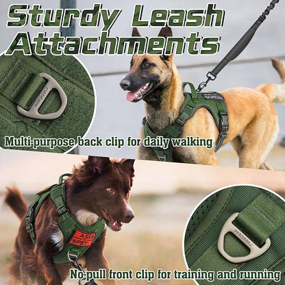 rabbitgoo Tactical Dog Harness for Small Dogs, No Pull Military Service Vest with Handle &amp; Molle, Easy Control for Training Walking, Adjustable Reflective Straps, Green, S