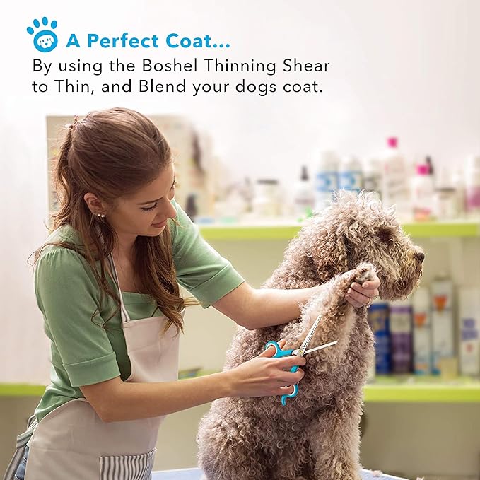 BOSHEL 3 Pc Dog Grooming Scissors Kit - 7" Scissor For Body Hair Trimming, 6" Small Micro-serrated Scissor For Face, Ear, &amp; Paws, Thinning Shears For Dogs - Professional Dog Grooming Kit For Cat &amp; Pet