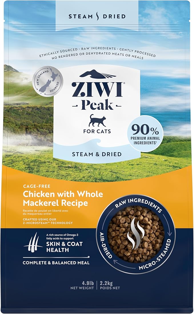 ZIWI Peak Steam &amp; Dried Cat Food – Cage-Free Chicken w/Whole Mackerel - High Protein, Skin &amp; Coat Health, Low Carb, for All Life Stages (78.4oz)