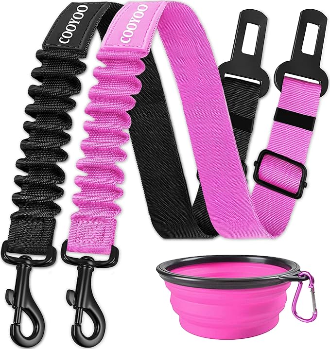 COOYOO Dog Seat Belt,3 Piece Set Retractable Dog Car Adjustable Seatbelts for Vehicle Nylon Pet Safety Heavy Duty &amp; Elastic &amp; Durable Car Harness for Dogs