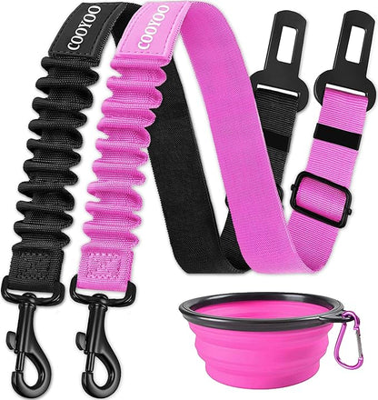 COOYOO Dog Seat Belt,3 Piece Set Retractable Dog Car Adjustable Seatbelts for Vehicle Nylon Pet Safety Heavy Duty &amp; Elastic &amp; Durable Car Harness for Dogs