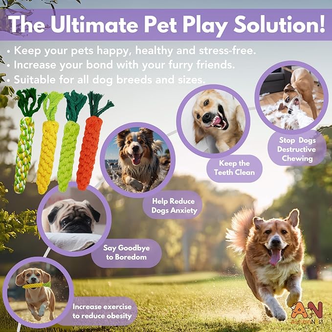 4PCS Mixed Color Woven Pet Chew Set (Yellow, Green, Orange, Rainbow), Dog Chew Toys, Cat Teething Toys, Durable &amp; Safe Interactive Pet Toys