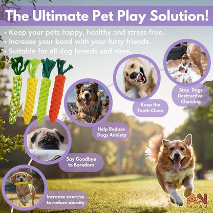4PCS Mixed Color Woven Pet Chew Set (Yellow, Green, Orange, Rainbow), Dog Chew Toys, Cat Teething Toys, Durable &amp; Safe Interactive Pet Toys