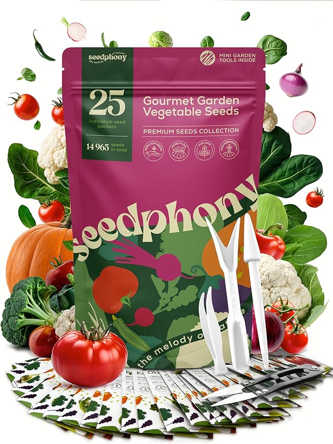 25 Gourmet Garden Vegetable Seeds Variety Pack - 14,965+ Non-GMO Heirloom Vegetables Seeds for Planting Indoor&amp;Outdoor Home Garden Seeds - Gardening Seed Packets for Planting Vegetable Seeds