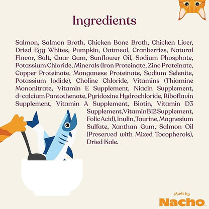 Made by Nacho Wet Cat Food, Sustainably-Caught Minced Salmon in Bone Broth for Hydration, Digestive Health, High Protein, 2.5 Ounce Cups (10 Pack)